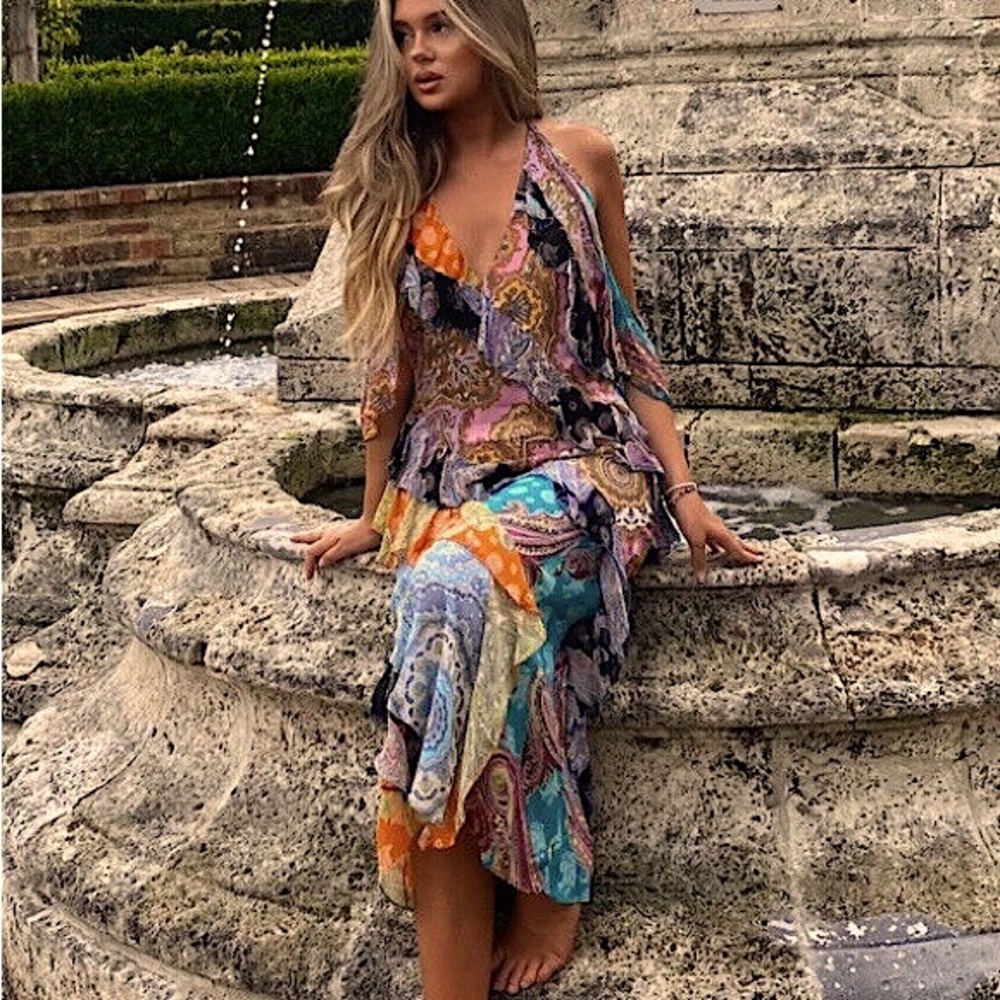 Zara 🌸 ruffled paisley patchwork chiffon dress